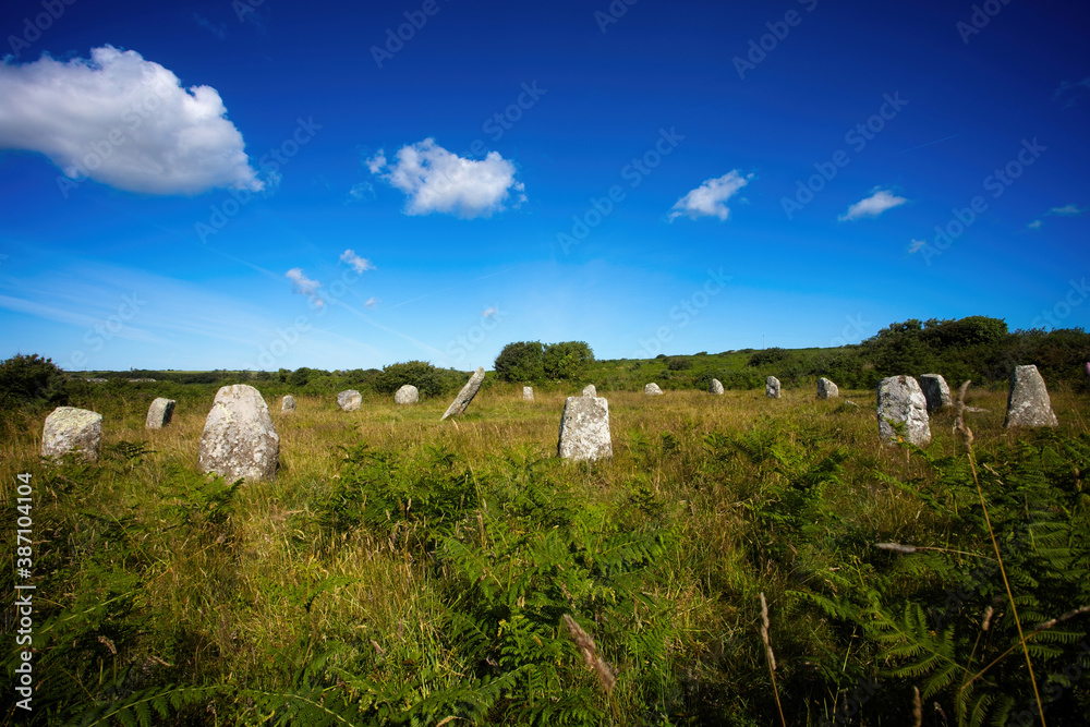 Boscawen-žn Stone Circle, a late Neolithic-early Bronze Age (approx. 2500-1500 BC) monument, west Cornwall, England, UK.