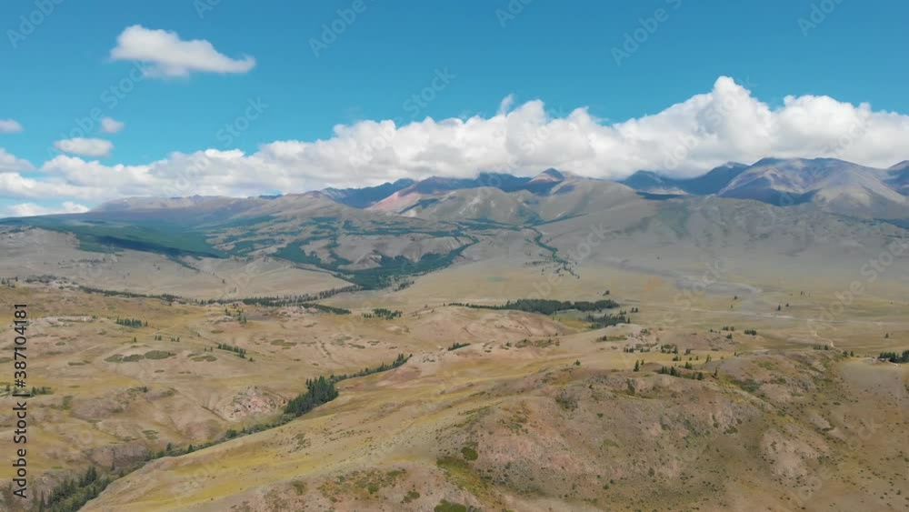 Aerial video of the Kurai steppe between the Kurai and the North Chuia Ranges in the south-eastern Altai, Siberia, Russia Aerial video of the Kurai steppe between the Kurai and the North Chuia Ranges in the south-eastern Altai, Siberia, Russia