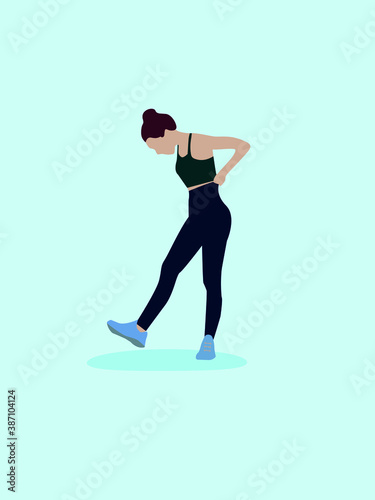Fototapeta Naklejka Na Ścianę i Meble -  Sport exercise at home set. Woman doing workout indoor. Yoga and fitness, healthy lifestyle. Flat vector illustration