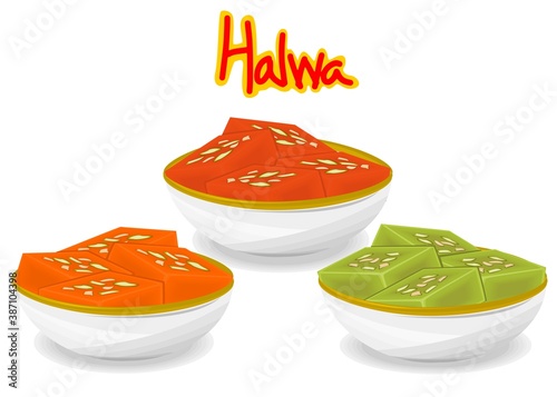 Halwa Indian Sweets or Mithai Food Vector photo