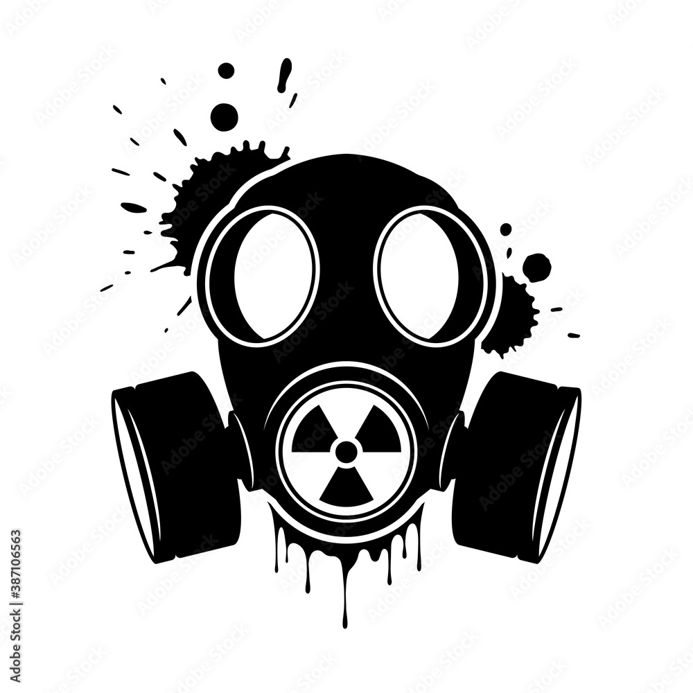 Gas mask with radiation sign. Respirator, vector icon isolated on white Gas mask with radiation sign. Respirator, vector icon isolated on white