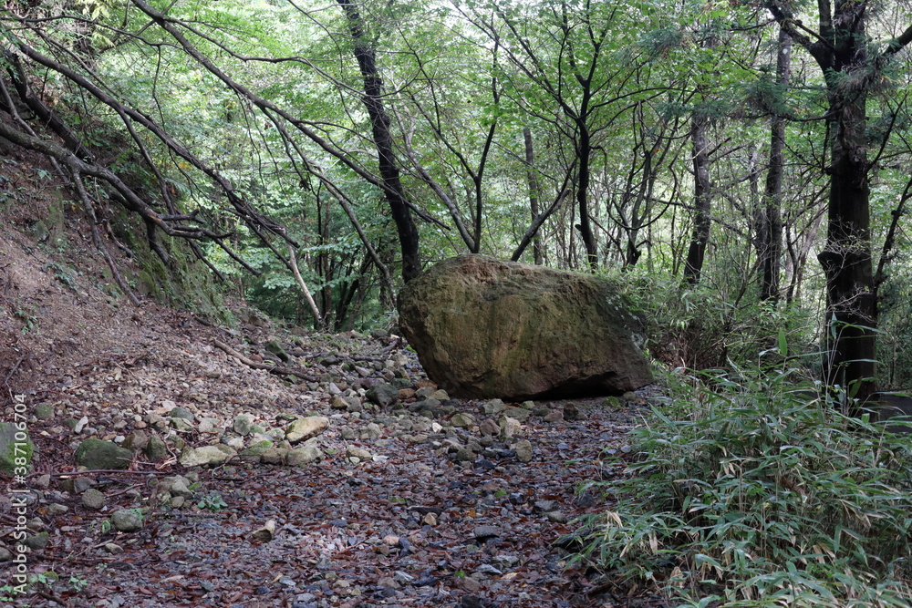 登山道を塞ぐ大きな石 (落石注意) 登山道を塞ぐ大きな石 (落石注意)