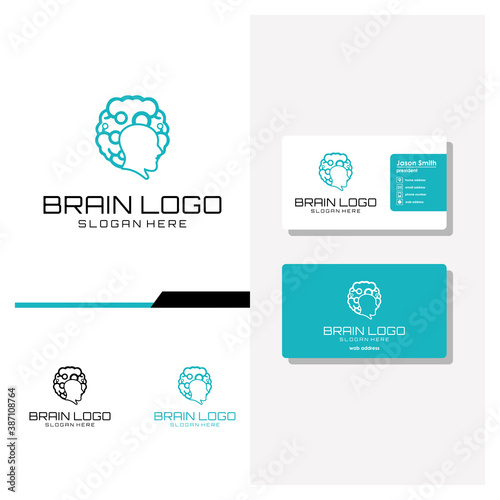 head people brain logo design and business card vector
