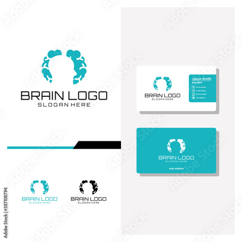 head people brain logo design and business card vector