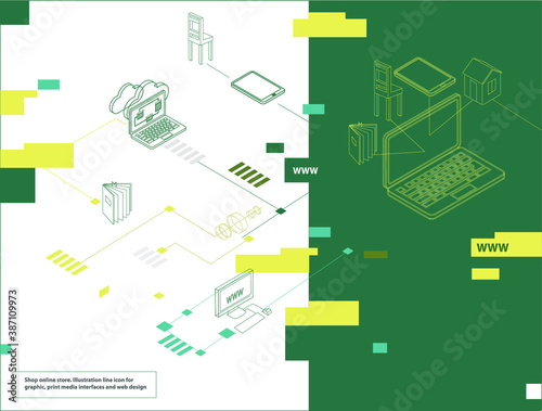 Online store. Illustration line icon for graphics, print media interfaces and web design.