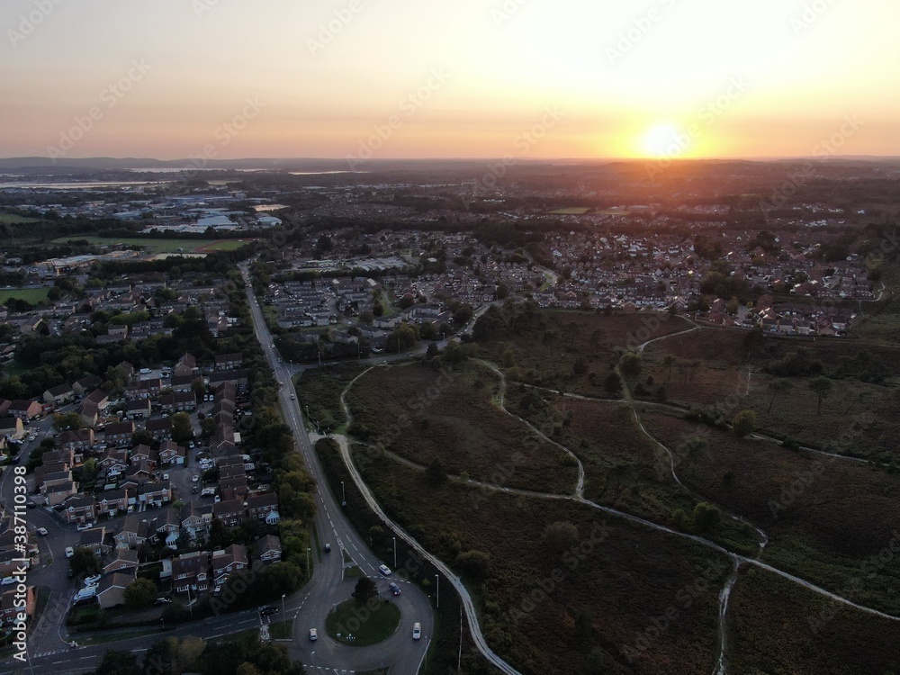an aerial view at sunset of Canford Heath in Poole United Kingdom 