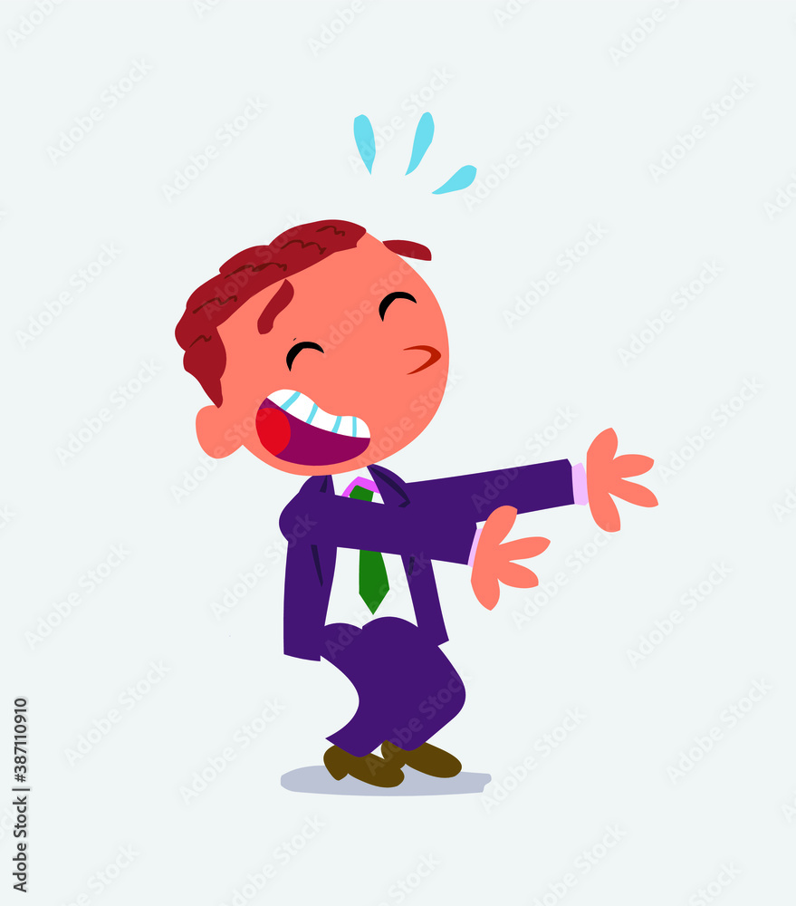 cartoon character of businessman laughing a lot while showing something. cartoon character of businessman laughing a lot while showing something.