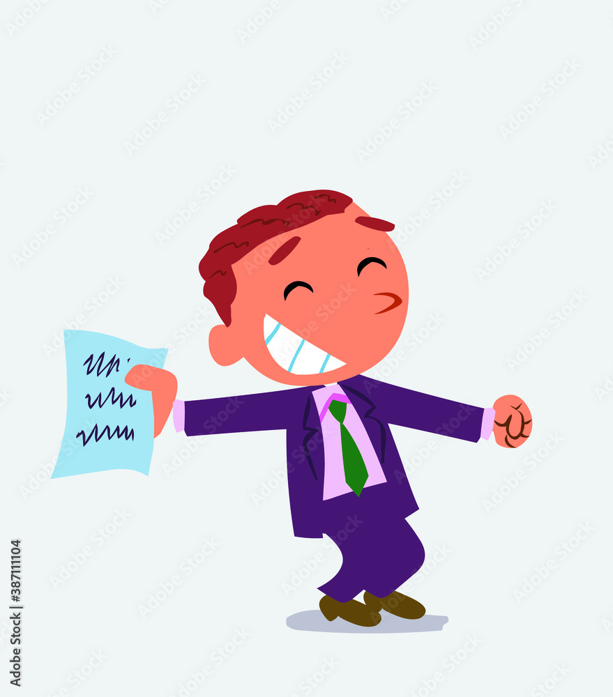 happy cartoon character of businessman rejoices with document in hand happy cartoon character of businessman rejoices with document in hand