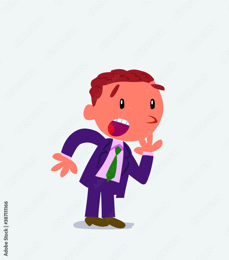 Unpleasantly surprised cartoon character of businessman looks to the side