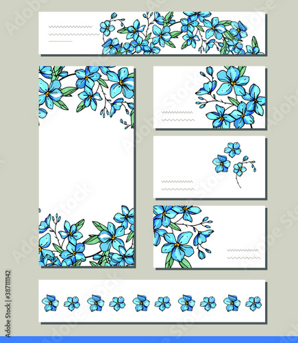 Forget me not set with visitcards and greeting templates