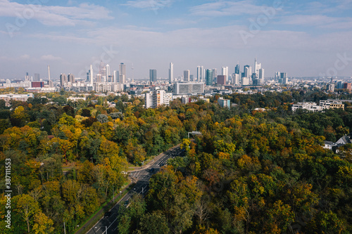 Luftaufnahme der Frankfurter Skyline