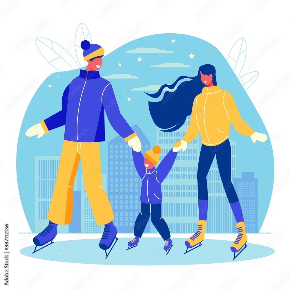 Fototapeta premium Family Ice Skating Composition