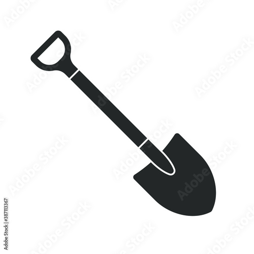 Shovel shape vector icon. Spade symbol. Cartoon industrial tool logo sign. Silhouette isolated on white background.