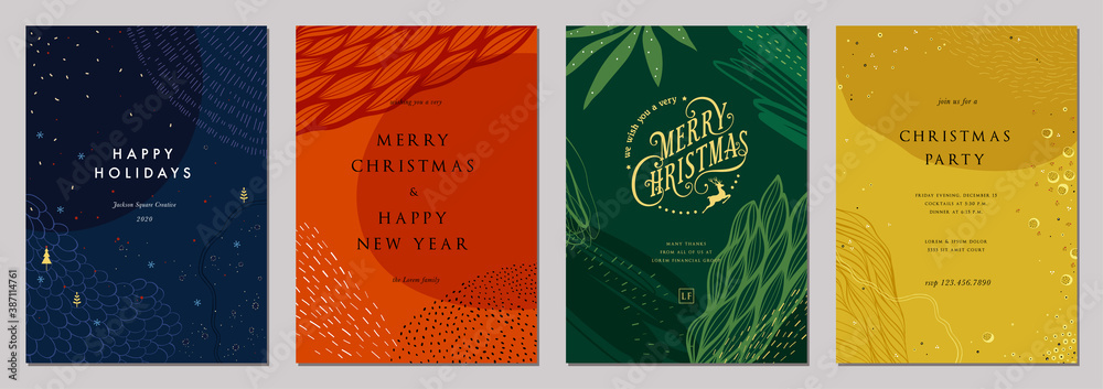 Modern universal artistic templates. Merry Christmas Corporate Holiday cards and invitations. Abstract frames and backgrounds design. Vector illustration. - obrazy, fototapety, plakaty 