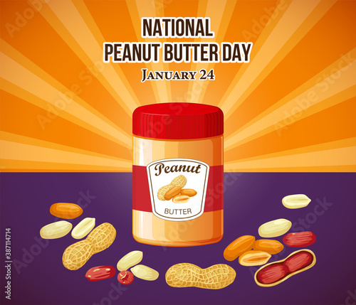 National Peanut Day vector. Jar of peanut butter vector illustration. Peanut Day Poster, American delicacy. January 24.