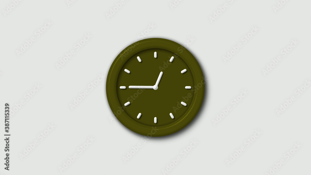 Yellow dark 12 hours 3d wall clock isolated on white background Yellow dark 12 hours 3d wall clock isolated on white background