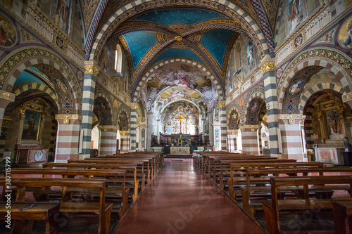 BOBBIO, ITALY, AUGUST 20, 2020 - The inner of St. Colombano Abbey in Bobbio, Piacenza province, Emilia-Romagna. Italy