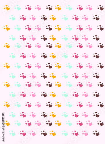colored hearts, vector illustration on a pink background