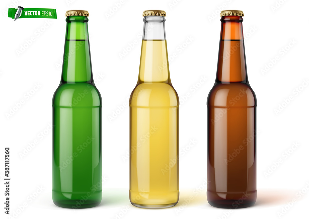 Bouteilles de bière vectorielles sur fond blanc Bouteilles de bière vectorielles sur fond blanc