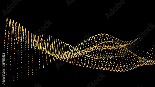 An abstract stream of golden radiance flying in outer space through galaxies and orbits. Star clusters networks.