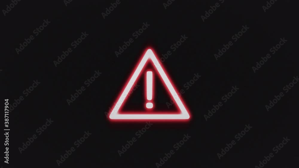 Warning digital error message glitch flashing on black screen. Animation pixel noise video signal damage with color artifacts.