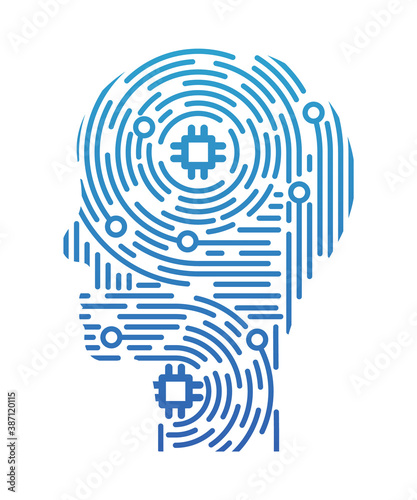 Concept Network and Cyber Security in fingerprint style, flat design vector illustration