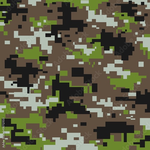 Fototapeta Naklejka Na Ścianę i Meble -  Green pixel camouflage for army or police. Abstract pattern for jersey