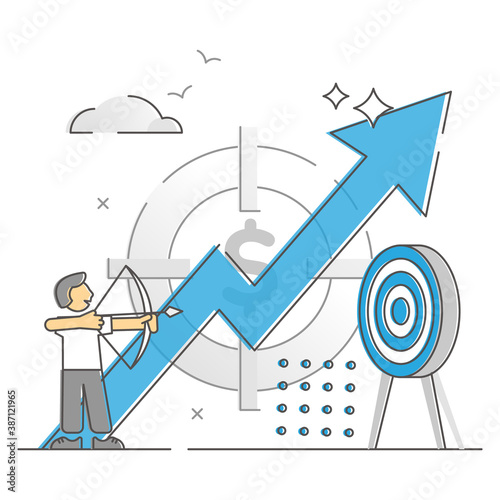 Business goals as profit target achievement process monocolor outline concept