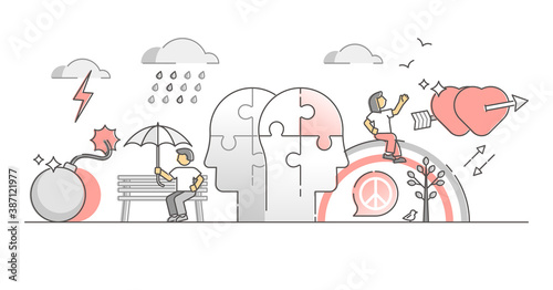 Human feelings and emotional mood or dual behavior outline monocolor concept