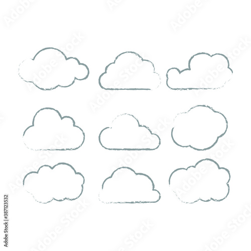 Hand drawn sketchy cloud collection isolated on white. Eps10 vector illustration