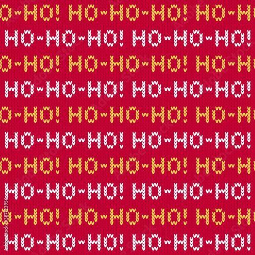 Christmas sweater ho-ho-ho lettering seamless pattern.