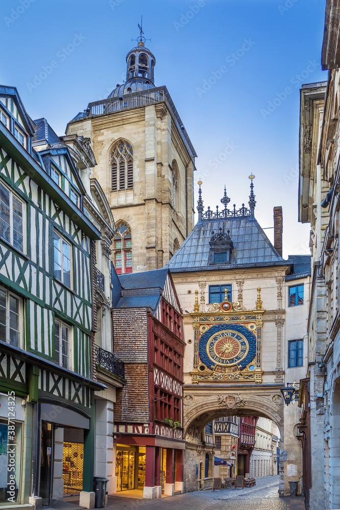 Gros-Horloge clock in Rouen, Normandy