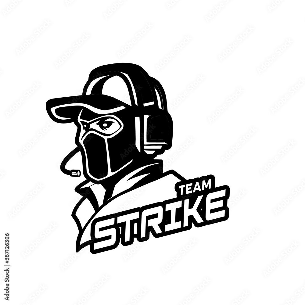 Black And White Logo Esport Team Strike Logotype Design Stock Vector