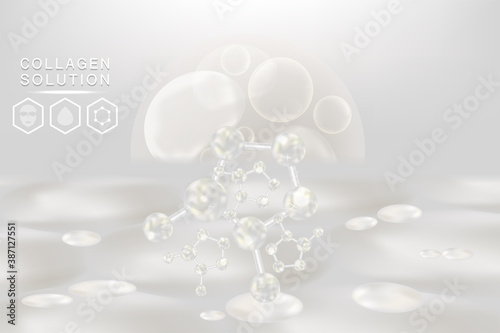 Hyaluronic acid skin solutions ad, white collagen serum drop with cosmetic advertising background ready to use, illustration vector.	