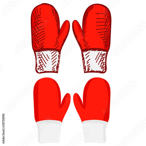 vector, isolated, red winter mittens