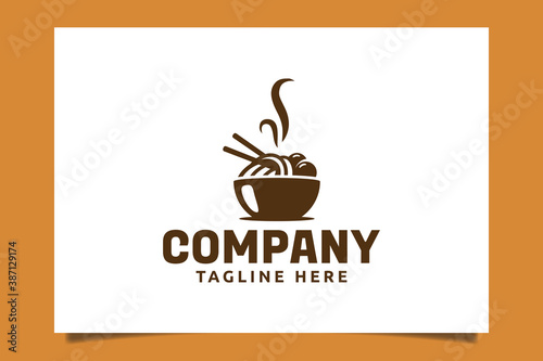 asian food logo with noodles and meatballs for any business.