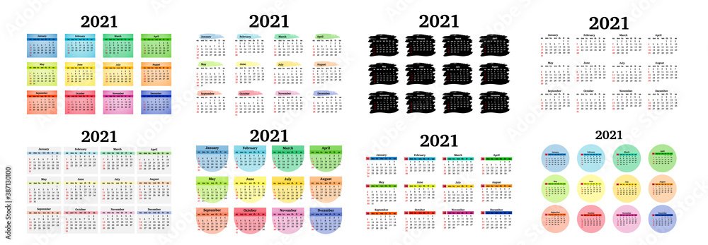 Calendar for 2021 isolated on a white background Calendar for 2021 isolated on a white background
