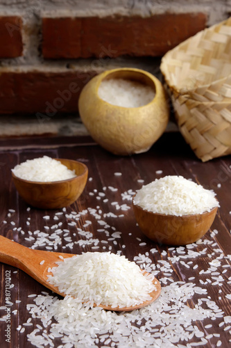 rice on brown wooden table