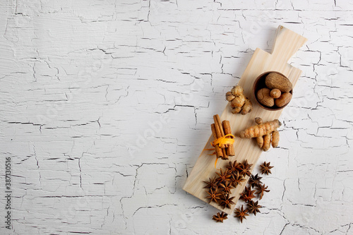 herb and spices on chopping board