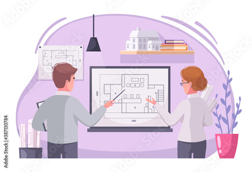 Architect Work Cartoon Composition 