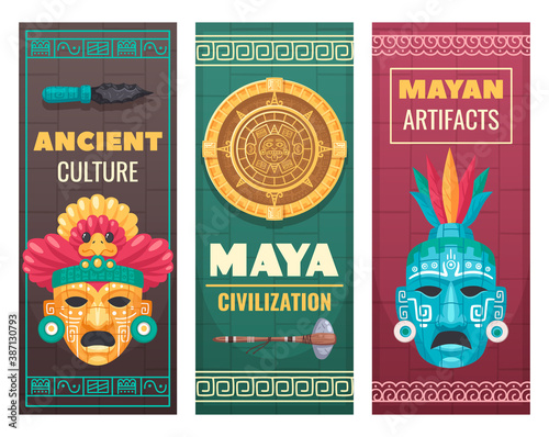 Maya Civilization Cartoon Banners 