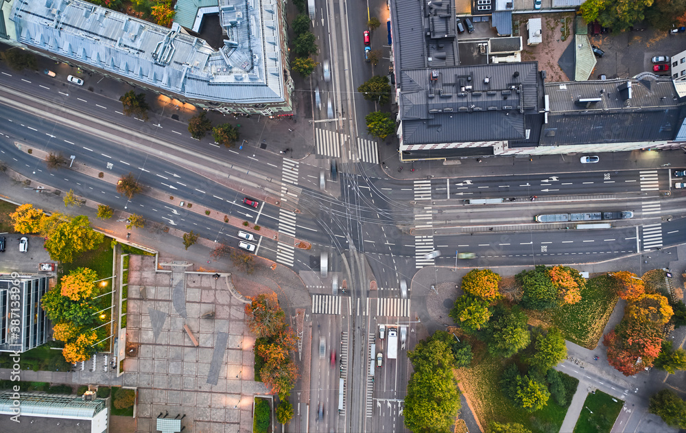 Aerial view of the intersection in Helsinki, Finland.