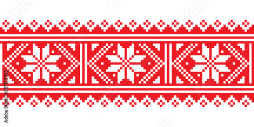 Scottish Christmas and winter Fair Isle style traditional knitwear vector seamless pattern with snowflake - long vertical design
