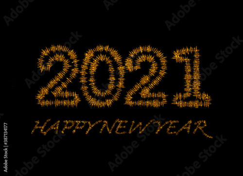 2021 HAPPY NEW YEAR golden text on black background.