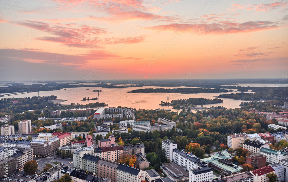 Fototapeta premium Aerial view of Taka-Töölö neighborhood of Helsinki, Finland.