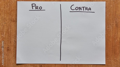 Paper ball unfolding to pro contra template. List of pros and cons. Paper ball unfolding in stop motion. Rumpled paper unfolds in stop motion. photo