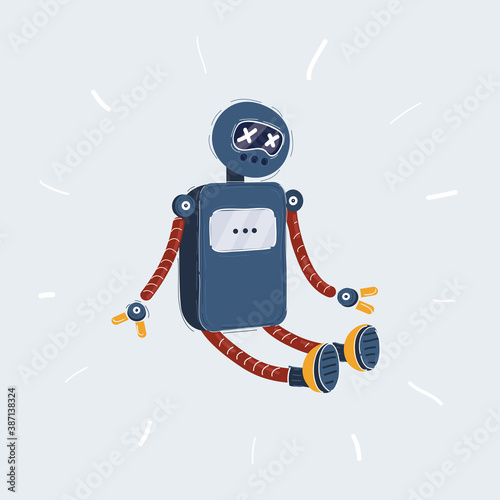 Vector illustration of broken robot fall down isolate on white background.