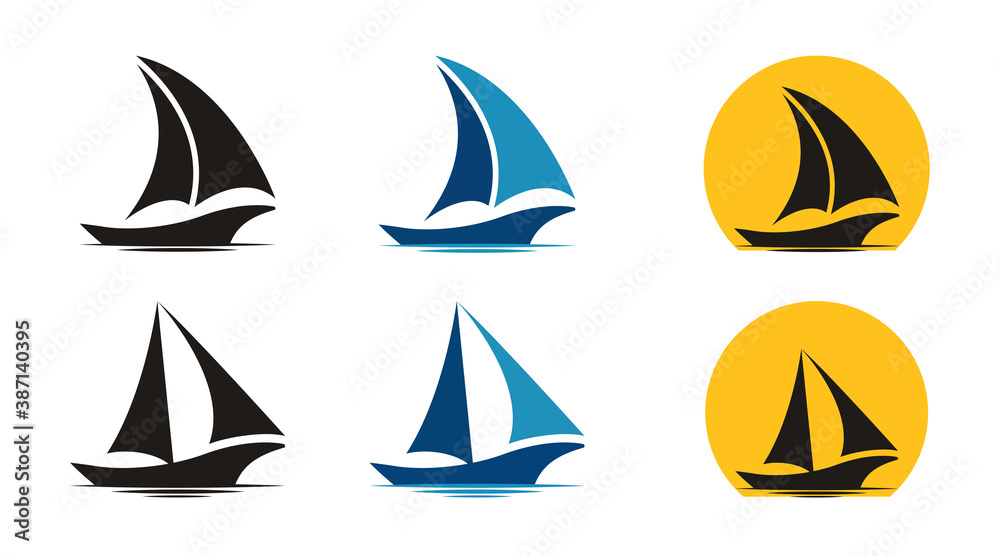 Sailing boat logo set. traditional Sailboat from Asia / Africa. Sailboat on the waves. Vector illustration. 