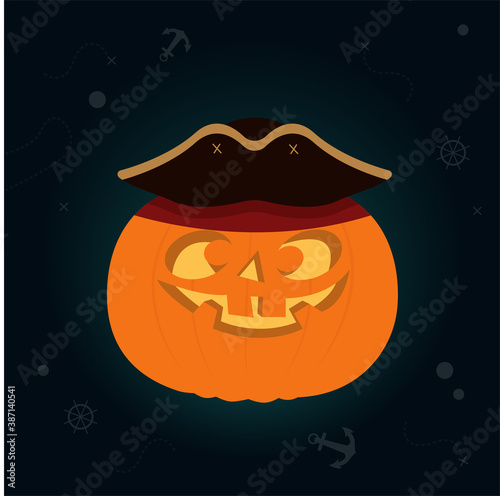 pumpkin in a pirate costume for Halloween