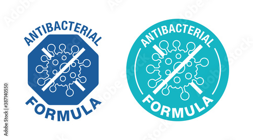 Antibacterial formula stamp - crossed out thin line bacterial virus - vector isolated sign for antibiotics antiseptic cosmetics and medical products